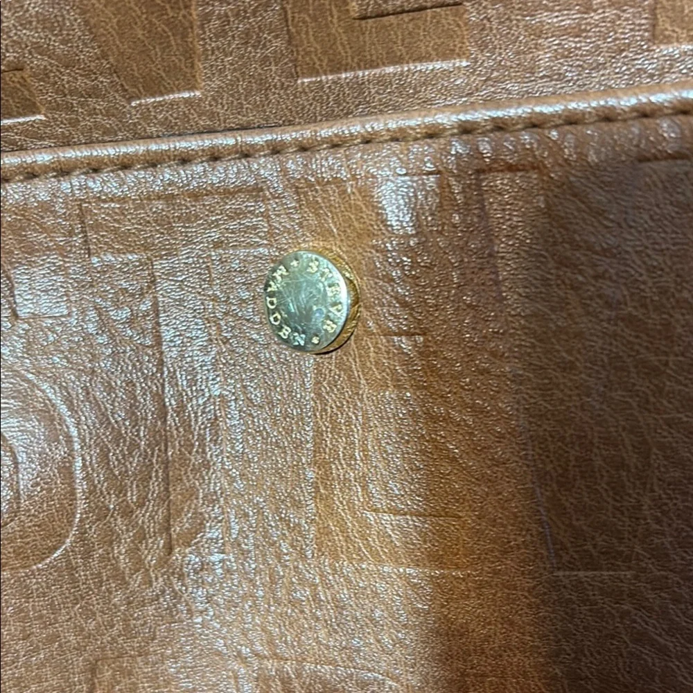 Steve Madden Brown Logo Embossed Backpack – Faux Leather Daypack